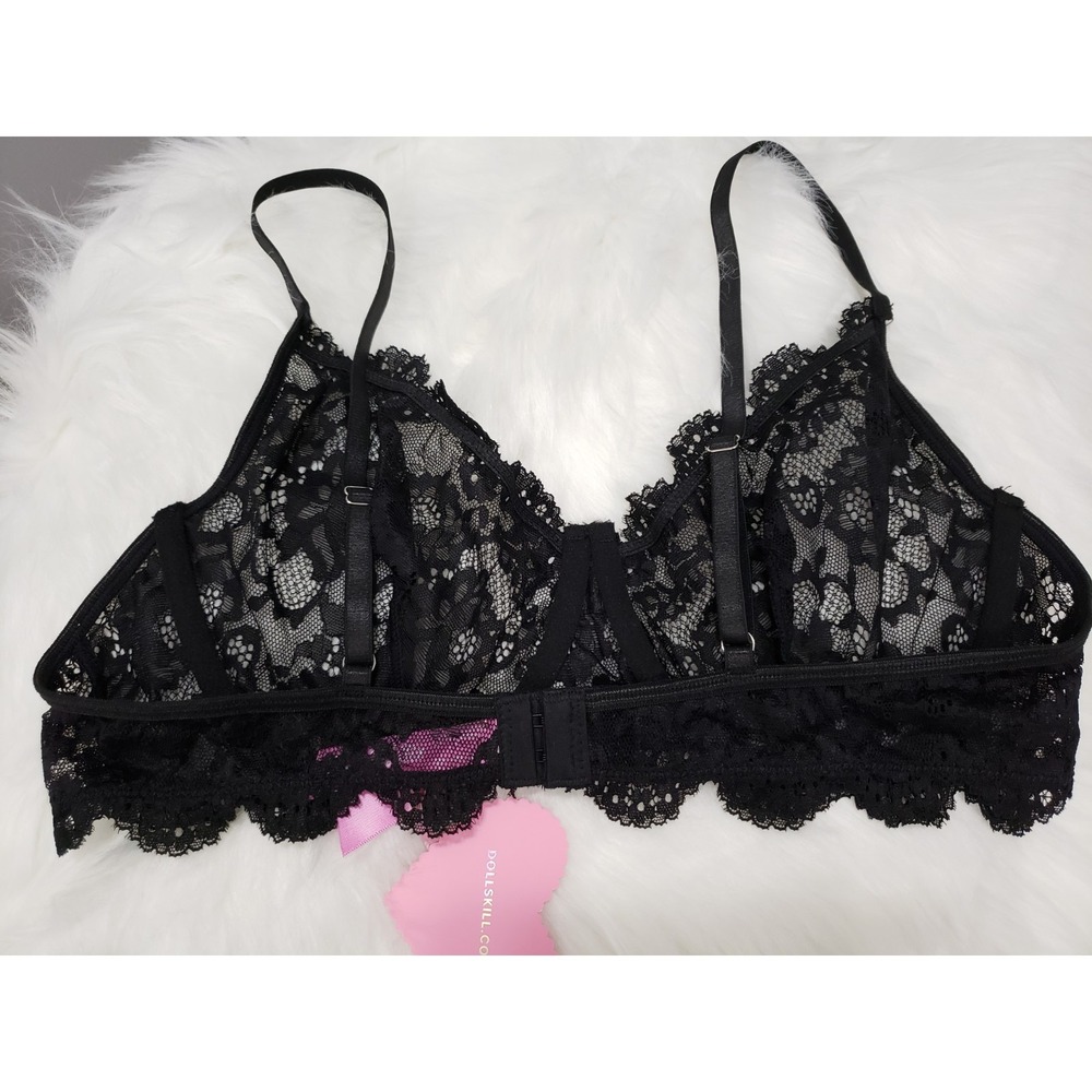 XXL Dolls Kill Sugar Thrillz Lingerie Black lace lingerie bra panty thong set - Picture 7 of 7